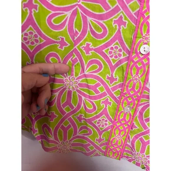 Gretchen Scott Designs Priss Brooks Ruffle Blouse Pink Green Sz XS - Picture 5 of 8